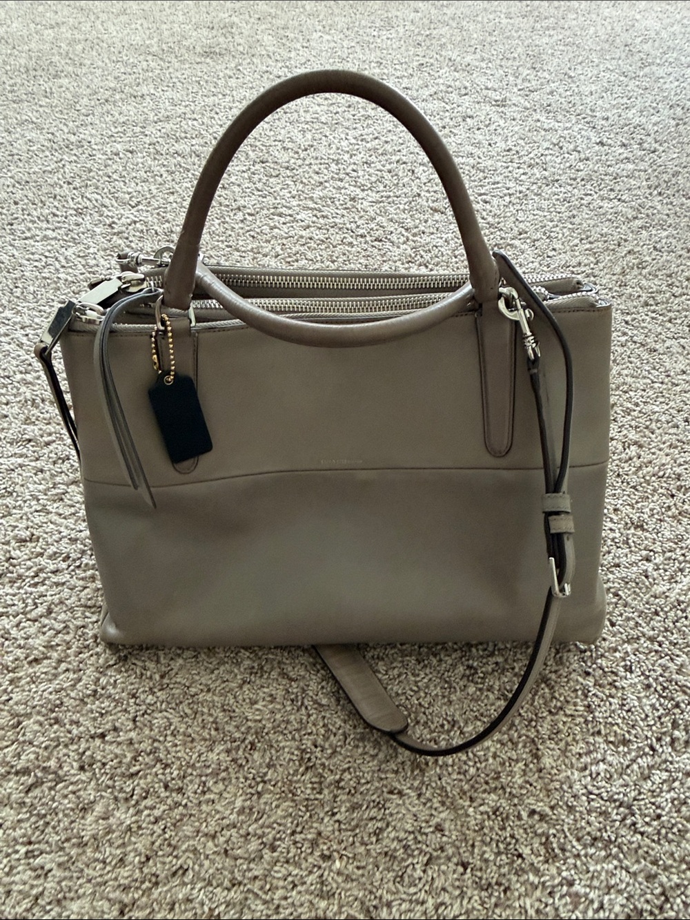 Coach Neutral Taupe Double-Zip Satchel